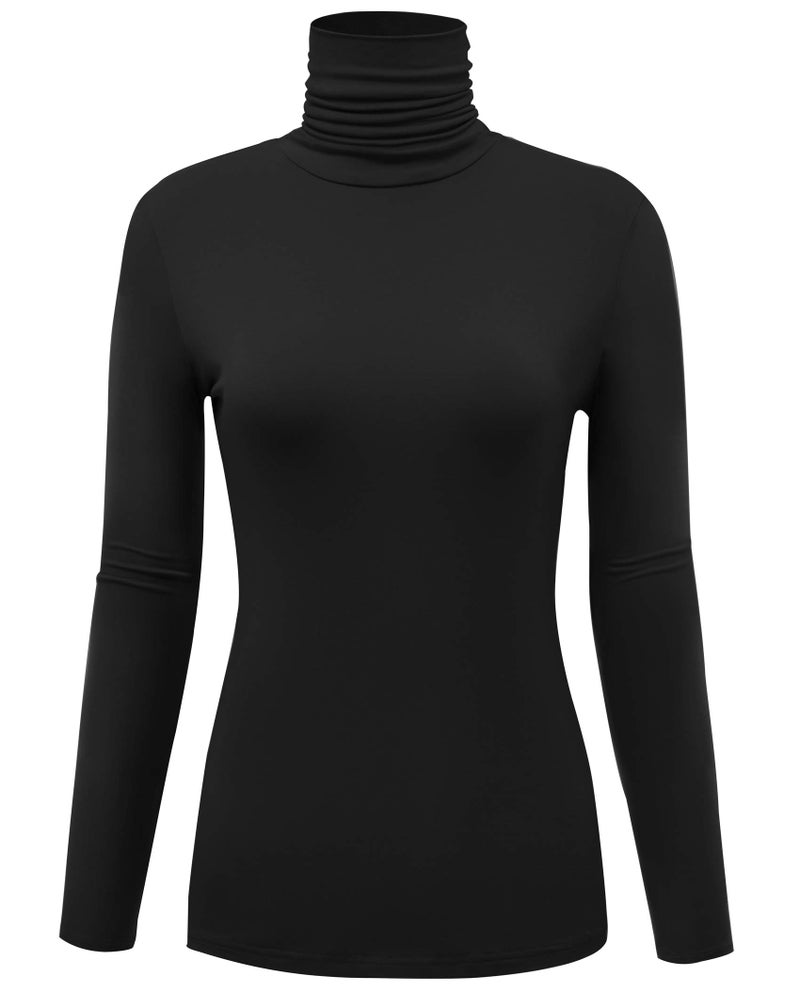 AUHEGN Casual Turtleneck Tops Lightweight Long Sleeve Soft Thermal Shirts for Women Black Large - Image 1